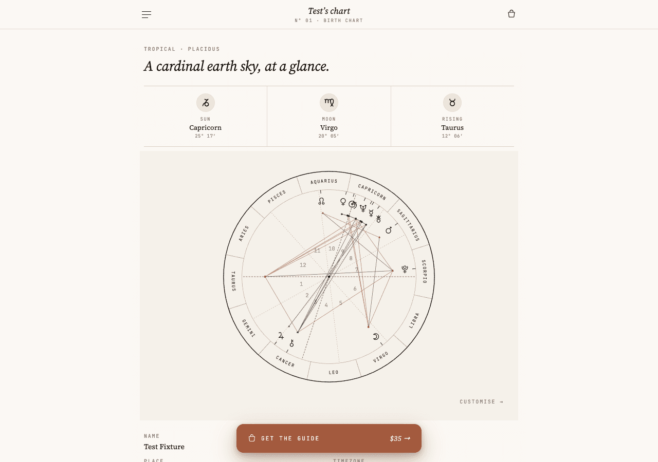 Astro-Charts exact-time result for the synthetic New York City fixture